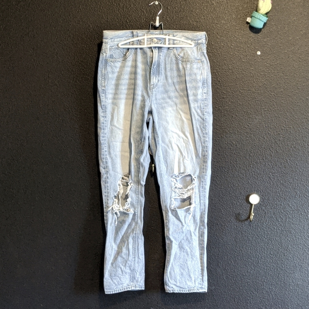 American Eagle distressed light-wash mom jeans
